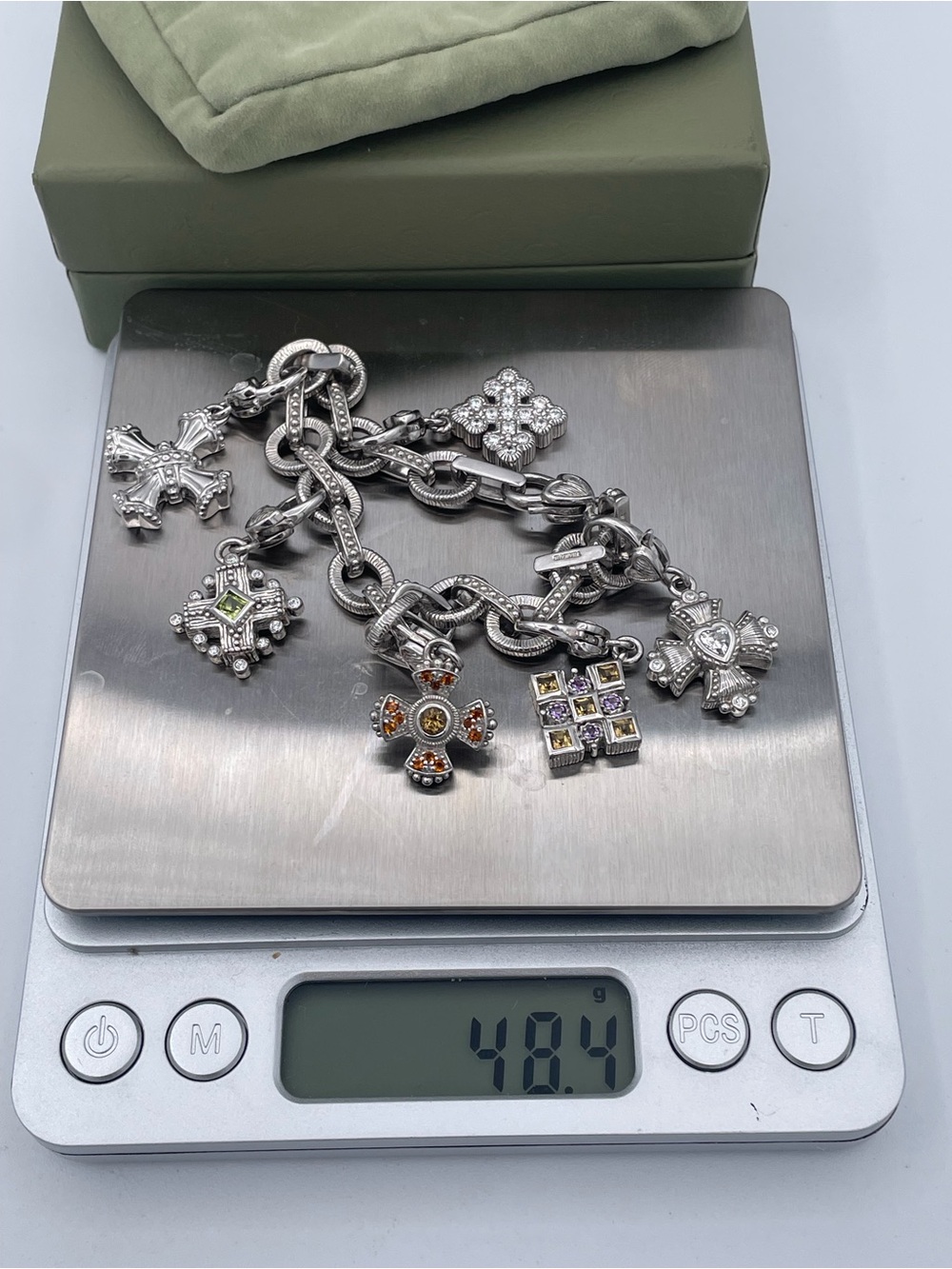 Judith Ripka Sterling Silver 925 Gemstone Maltese Cross Charm Bracelet Thailand - Picture 10 of 14